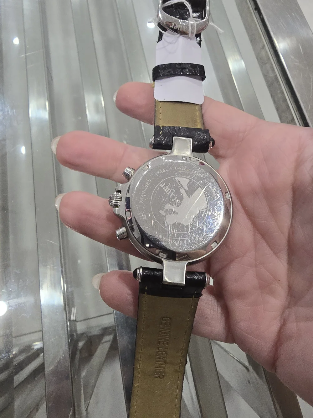 Men's Black Dial Chronograph Watch with Black Leather Strap